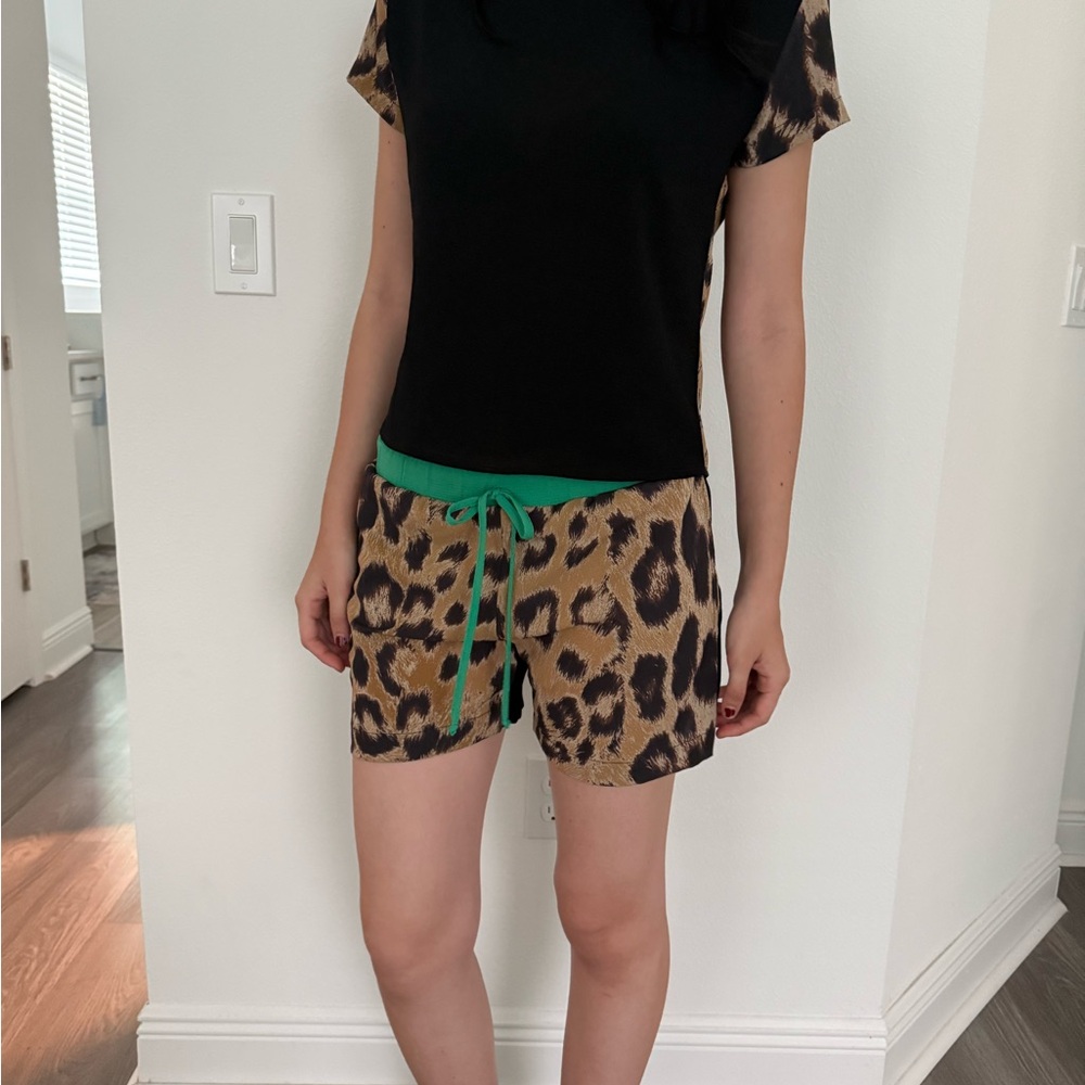 Black and Leopard Print Jumpsuit with Green Accents